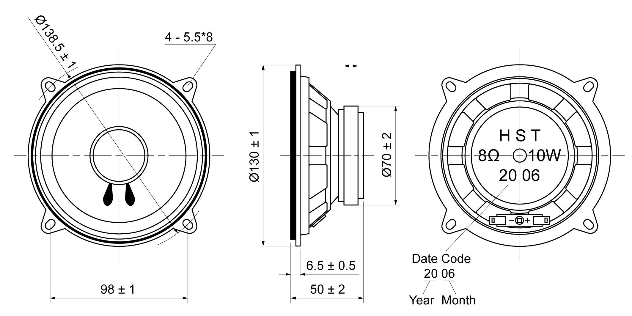 MEU130R-50H10W8N Mechanical Drawing